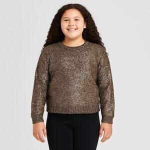Treasure & Bond Girls' Sparkle Sweater - Size Large (10/12) Metallic Gold NWOT
